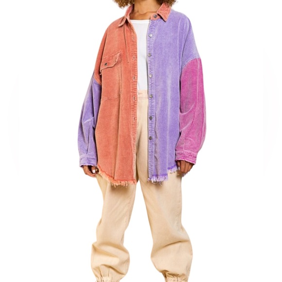 84. Women’s Multi Colorblock Corduroy Button-Down Oversized Shacket NWT - Picture 3 of 4